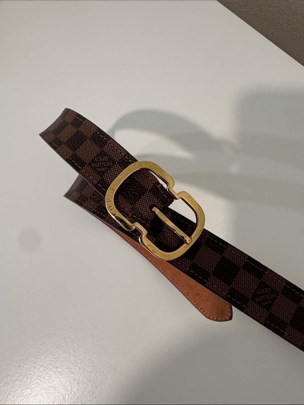 Louis Vuitton Dark Brown Damier Canvas Belt with Gold Buckle